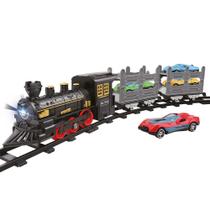 Pista Trem Locomotiva Transporte + 4 Mini Carrinhos Dm Toys Pista Trem Locomotiva Transporte + 4 Mini Carrinhos Dm Toys