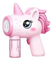 Pistola Automática Unicornio Bolhas De Sabão Giratoria Cor Rosa