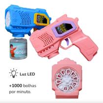 Pistola de Bolhas Infantil Elétrica Brinquedo com Luzes e Refil de Sabão (ROSA)