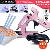 Pistola de Cola Quente Profissional Com 10 Bastões de Cola Quente 7 e 11mm com Botão Liga e Desliga