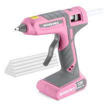 Pistola de cola termofusível sem fio WORKPRO 12V recarregável rosa