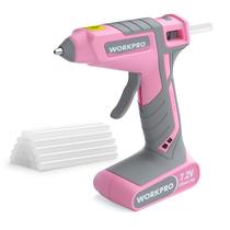 Pistola de cola termofusível sem fio WORKPRO Pink 7,2 V com 20 bastões de cola