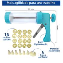 Pistola de confeitar kit confeitaria 16 moldes de biscoito e 6 bicos de confeitar UD656