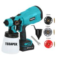 Pistola De Pintura E Pulverizador HVLP a bateria 21v com 3 bicos de cobre tssaper fast charger