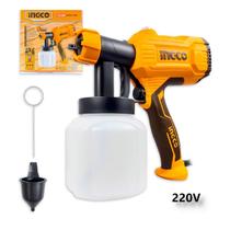 Pistola de Pintura Pulverizadora Ingco 450W Até 800ml Pressão 0.1 a 0.2 Bar Fluxo 380ml/min Viscosidade Máxima 50DINs S/ Maleta Pinturas em Geral
