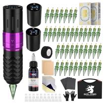 Pistola de tatuagem Solong SL-TK0001-4 Wireless 2 baterias 6500RPM