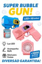 Pistola Elétrica de Bolhas de Sabão Infantil + Refil Diversão para Festas e Brincadeiras (AZUL)