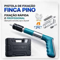 Pistola Finca Pino Manual com Óculos, Luvas, Protetor Auricular, Rebites e Acessórios, Azul