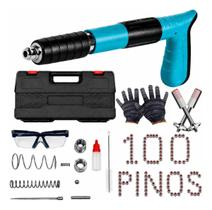Pistola Finca Pinos Com 100 Pinos Concreto Madeira Drywal Aço Pistola Finca Pinos Com 100 Pinos Concreto Madeira Drywal Aço