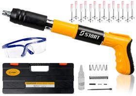 Pistola Fixação Ação Direta Finca Pinos Drywal Gesso Manual Rebites Potente Portátil Com Acessórios