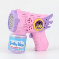 Pistola Lança Bolhas Elétrica Com Refil De Sabão Cor Rosa