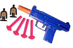 Pistola Lança Dardos Mini Uzi Azul Arminha Lançador Plástico Pistola Lança Dardos Mini Uzi Azul Arminha Lançador Plástico