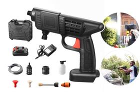 Pistola Lava Jato Portátil Recarregável 8 Peças - Preta