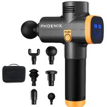 Pistola Massageadora Phoenix A2 Profissional Recarregável com Tela LCD 20 Níveis de Velocidade e 6 Ponteiras Intercambiáveis Alivio Relaxamento de Dor Pistola Massageadora Phoenix A2 Profissional Recarregável com Tela LCD 20 Níveis de Velocidade e 6 Ponteiras Intercambiáveis Alivio Relaxamento de Dor