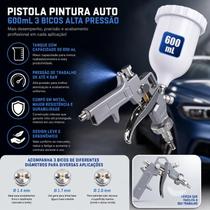 Pistola Pintura Auto 600ml 3 Bicos Alta Pressão Gravidade Pistola Pintura Auto 600ml 3 Bicos Alta Pressão Gravidade