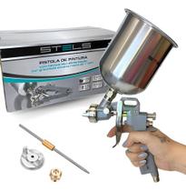 Pistola Pintura Com 3 Bicos Copo 1l Alumínio Stels 5731555 Prateado