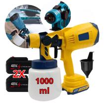 Pistola Pulverizadora 48V 400W 1000ml com 2 Baterias 1500mAh Amarelo para Pintura Automotiva, Parede