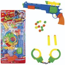 Pistola / revolver lanca bola / dardo espuma / ventosa 2 dardos + 10 bolas + algema e mira