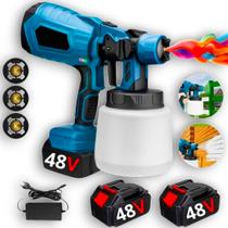Pistola Tinta Pintura Pulverizadora Paint Plus Com 3 Bicos Recarregável Portátil Com 2 Baterias 48v