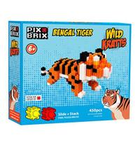 Pix Brix - Wild Kratts Pixel Art Kit - Tigre de Bengala, 450 Peças - Slide patenteado + Stack Pixel Puzzle Construindo tijolos, Construa e Colete Animais Kratts Selvagens - Stem Toys, Ages 6 Plus