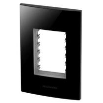 Placa 3 Módulos + Suporte 4X2 - Inova Black Piano - 85528 Placa 3 Módulos + Suporte 4X2 - Inova Black Piano - 85528