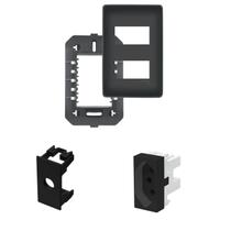 Placa 4X2 Preta Com Módulo tomada 10A Distanciados Com Suporte + Saida de Fio Habitat Black - Fame Placa 4X2 Preta Com Módulo tomada 10A Distanciados Com Suporte + Saida de Fio Habitat Black - Fame