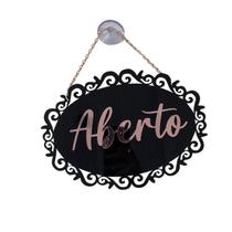 Placa Aberto e Fechado Retro Redonda Preto C/ Rose