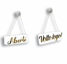 Placa Aberto e volto logo Acrílico Espelhado com Ventosa ACR003