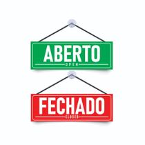 Placa Aberto Fechado com Ventosa 30x10cm Aviso De Portas Vitrines Loja Comércio Negócio Salão