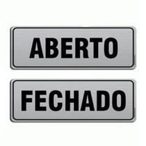 Placa Aço Escovado Aberto/Fechado 200x75mm Metalmidia Placa Aço Escovado Aberto/Fechado 200x75mm Metalmidia