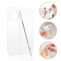 Placa Acrílica + Espátula Inox Duas Pontas Mistura Maquiagem Profissional