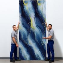 Placa Adesiva Parede Painel Continuo Mármore Azul e Dourado 260X120cm Placa Adesiva Parede Painel Continuo Mármore Azul e Dourado 260X120cm