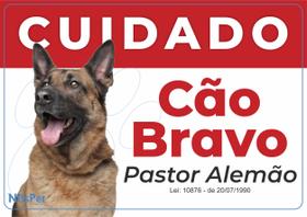 Placa Advertência Cuidado Cão Bravo Raças 30cm X 21cm X 3mm - Nóspet