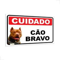 Placa Advertência Cuidado Com O Cão Pitbull Bravo 30x20 Cm