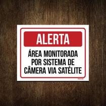 Placa Alerta Área Monitorada Sistema Câmera Satelite 27X35 - Sinalizo.Com
