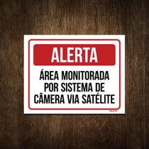 Placa Alerta Área Monitorada Sistema Câmera Satelite 36X46 - Sinalizo.Com