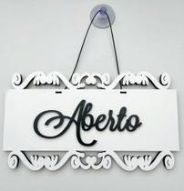 Placa Arabesco Enfeite Decorativo Aberto / Fechado Mdf Branco com Cordão e Ventosa