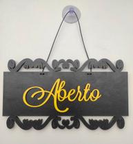 Placa Arabesco Enfeite Decorativo Aberto / Fechado Mdf Preto/Amarelo com Cordão e Ventosa