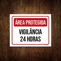 Placa Área Protegida Vigilância 24 Horas 27x35 - Sinalizo