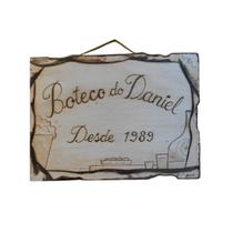 Placa Artesanal Pirografada Boteco Decorativo sala cozinha bar envernizada suporte em couro