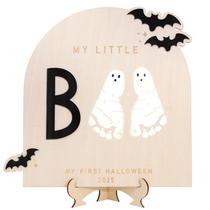 Placa artística DIY com pegada de Halloween ou impressão manual Trick or Treat My Little Boo Primeira lembrança de Halloween do bebê Kid Craft 2025 Gravada (Black My Little Boo Footprint)