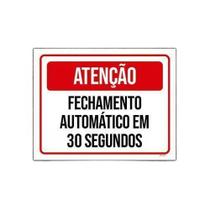Placa Atenção Auto Fechamento 30 Seg Vermelho 18x23cm