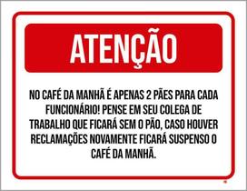 Placa Atenção Café Da Manha Apenas 2 Pães Cada 27X35