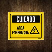 Placa Atenção Cuidado Eletricidade Área Energizada 27X35 - Sinalizo