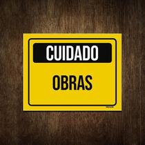 Placa Atenção Cuidado Sinalização Obras 36X46