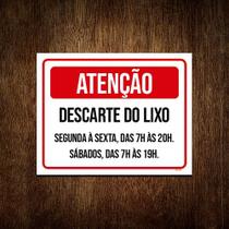 Placa Atenção Descarte Lixo Segunda Sexta 27x35