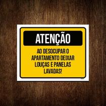 Placa Atenção Desocupar Apartamento Lave Louça 27x35