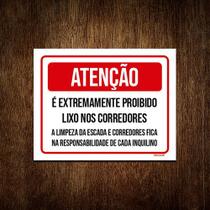 Placa Atenção Extremamente Proibido Lixo Corredores 27x35