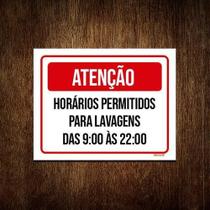 Placa Atenção Horários Permitidos Lavagens 27X35