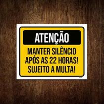 Placa Atenção Manter Silêncio Após 22 Horas Multa 36X46